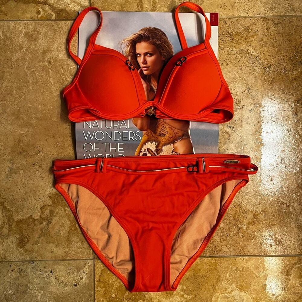 NEW SUNFLAIR Orange Gold Bikini Swim Bottom and Push Up Top German Swimw…